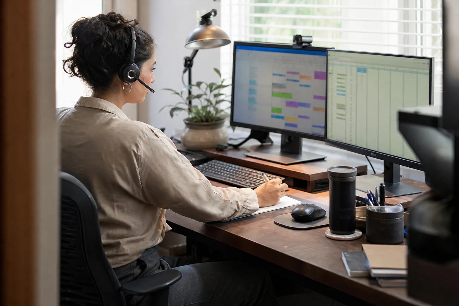 Freelancer working on a remote gig from a home office