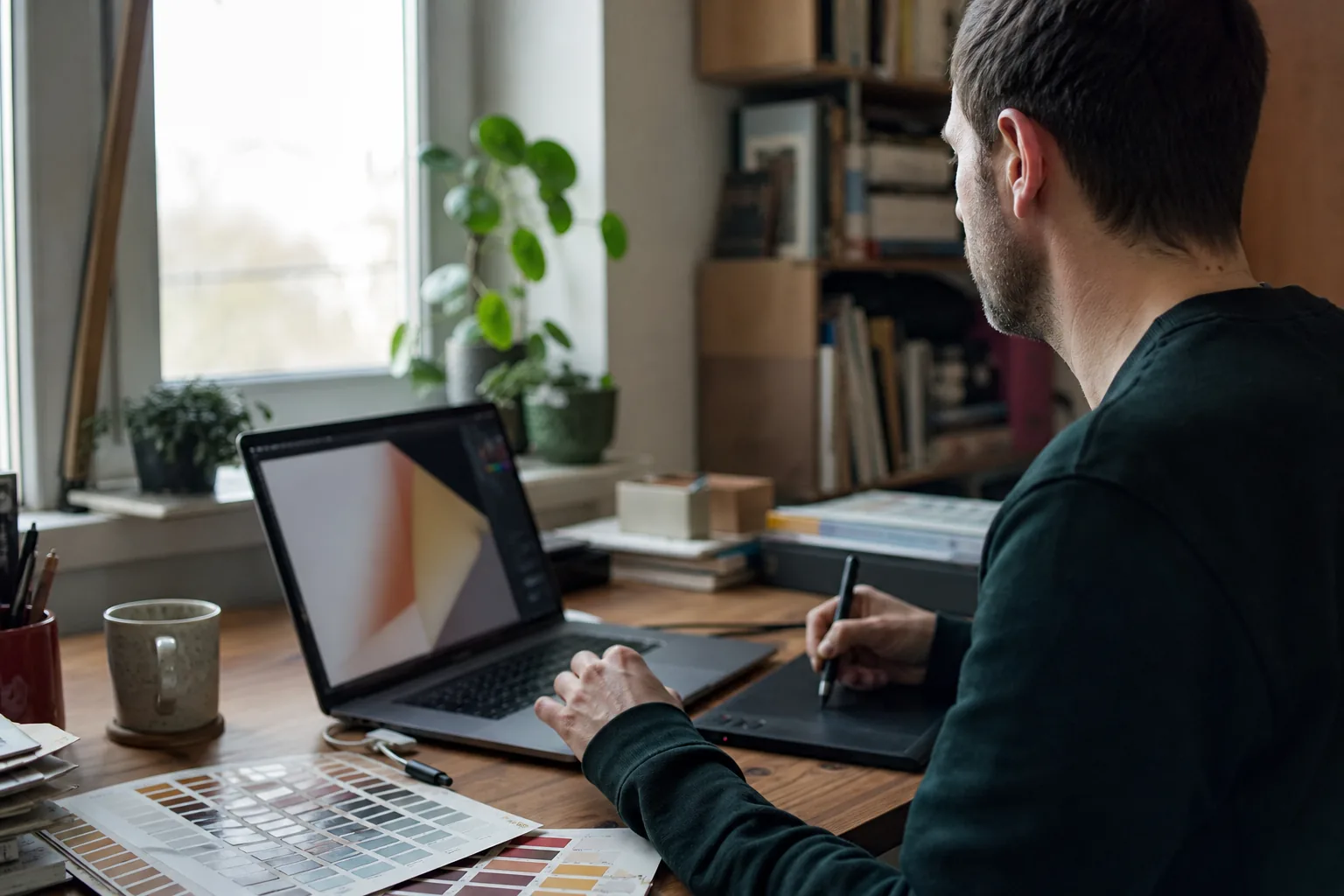 Freelancer working on a short design gig at home